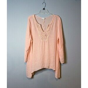 Spense Flowy Top Boho Chic Peasant Embroidered Crochet Gauzy Festival Flare 1X‎